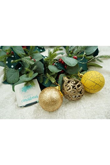 Flippy Set of 12 Christmas tree ornaments, Flippy, Globe type, Gold/Yellow, Plastic with glitter finish