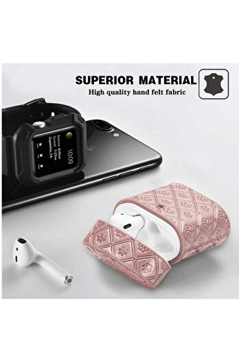 Bibilel Rose-Gold Leather Case for Apple AirPods 1/2 -
