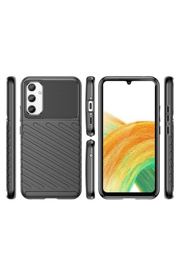 SOHO Case compatible with Samsung Galaxy A34 5G, slim bumper with striped design, Black