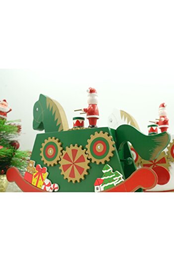 Flippy Christmas Decorated Music Box, Pony, Green, Wooden, 18 cm x 25 cm, Interior,