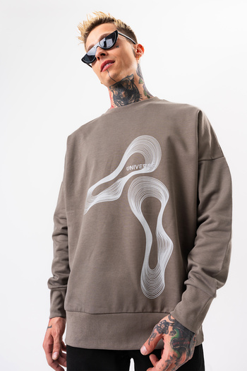 Denim Republic Men's Mink Sweatshirt Oversize Cotton with Print Detail