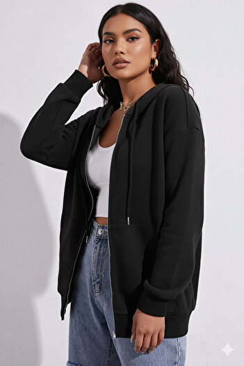 trendypassion Unisex Black Zipper Hooded Sweatshirt