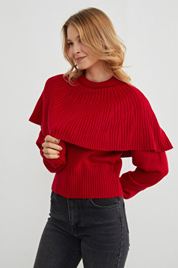 Fulla Moda Cape Detailed Knitwear Sweater