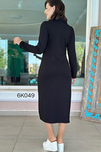 İnce Topuk Yakası Fermuarlı Modal Elbise 6k049
