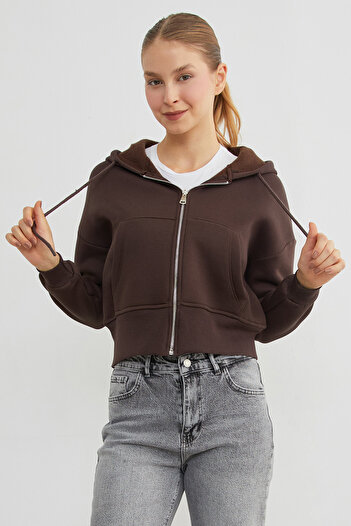 Fulla Moda 3 Thread Basic Pocket Hooded Crop Sweatshirt