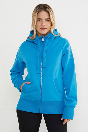 Fulla Moda Shiny Letter Print Hooded Zipper Sweatshirt
