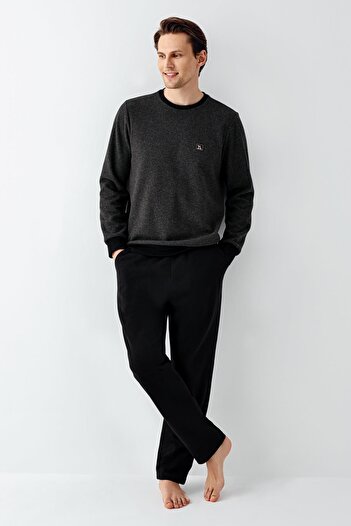 Arnetta Men's Black 3 Thread Selanik Woven Winter Pajama Set