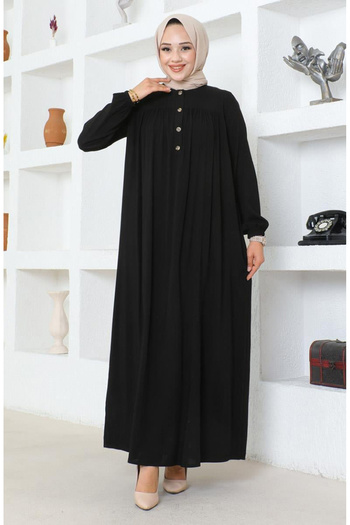 sefamerve Half Buttoned Viscose Dress 7103-02 Black