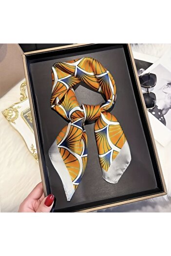 Accessories Hei Orange Patterned Stylish Silk-Look Square Scarf Foulard Women's Accessory