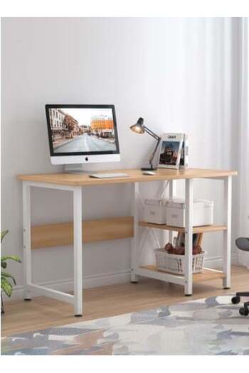 AGD Computer Desk with Shelves - Home Office Study Desks with Bookshelf for Study Writing and Work -