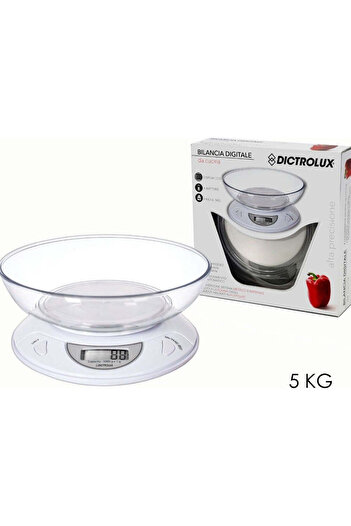Dictro Lux Digital Kitchen Scale with Battery, Weighs Up to 5kg, White LCD Display