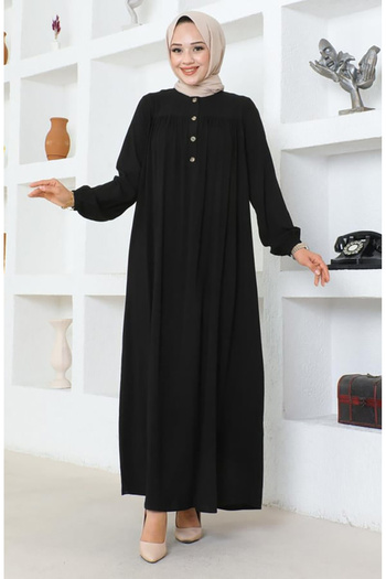 sefamerve Half Buttoned Viscose Dress 7103-02 Black