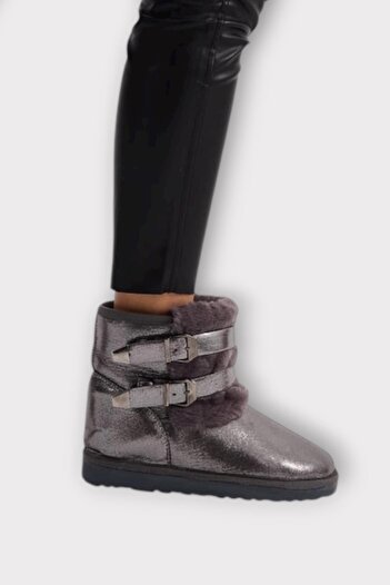 Liger Women's Boots with Fur Inside and Double Belt Platinum