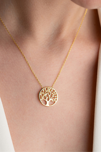 Two Arts Jewelry 925 Ayar Gümüş Hayat Ağacı Zirkon Taşlı Kolye – Zirkon Taşlı – Kadın