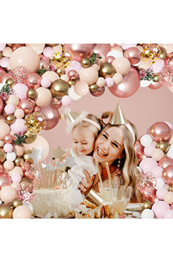 Çemrek Süs Parti Pale Pink Salmon Pink Blush Rose Gold Chrome Balloon Chain Set 100 Pieces