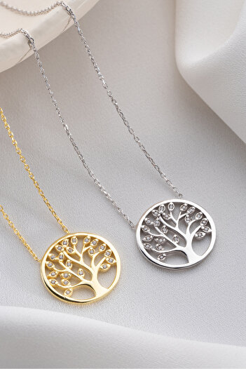 Two Arts Jewelry 925 Ayar Gümüş Hayat Ağacı Zirkon Taşlı Kolye – Zirkon Taşlı – Kadın