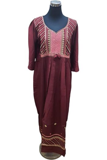 Generic African Fabric 100% Cotton Kaptan Embroidery Fabric Design 102 (Maroon) (Latest New 2025 Premium Lim