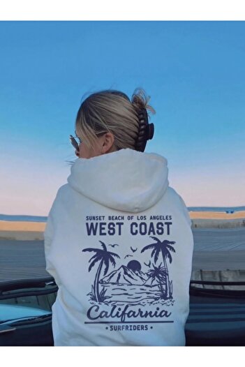AFROGİYİM Unisex Weatcoast Printed Hooded Sweatshirt with 2 Threads