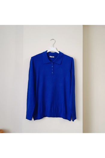 Butik Şans Button Detailed Shirt Collar Lycra Knitwear Blouse