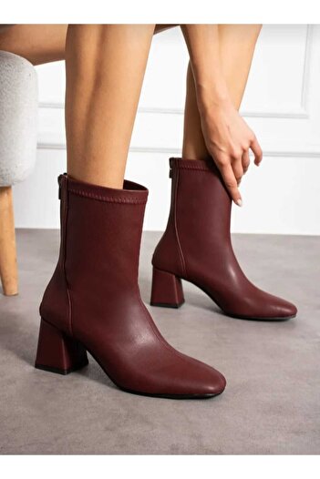 LUCKY COLLECTİON Women's Casual Comfortable Stretch Ankle Mid-Calf Chunky Fit Leather Boots Heeled Winter Boots & Bootie