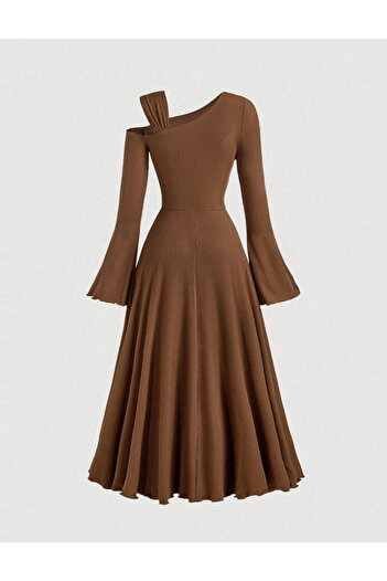 SHEIN Curve+ midi dress, brown