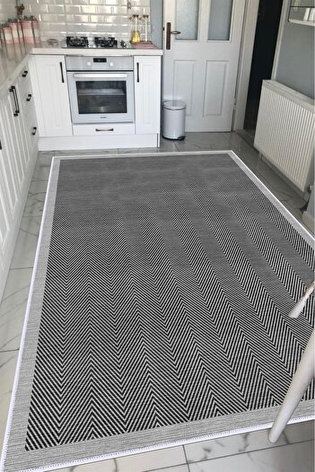 VOPTEKS Gri Siyah Halı Mutfak Halısı Makinede Yıkanabilir Halı Kaymaz Taban Halı