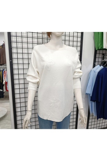 Butik Şans Sequined Floral Pattern Embroidered Bat Sleeve Italian Knitwear Sweater