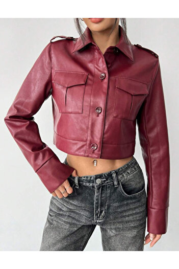 SHEIN Flirla faux leather jacket, cherry red