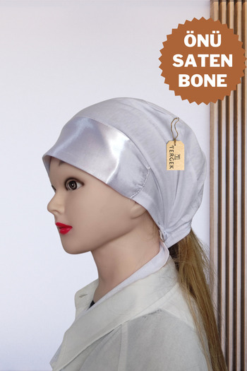 Tergek Satin Lace-Up Stylish Bonnet White, Adjustable Hijab Scarf Shawl Turban Bonnet with Back Lace-Up