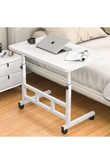 Un White Adjustable Height Movable Laptop Table with Simple and Modern Design