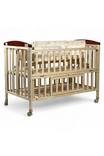 ALBADER Wooden Baby Bed – Multi-Level Adjustable Wooden Crib for Newborns with Rocking Mode, Mosquito Net