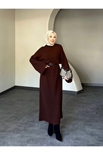 Modamorfo Spanish Sleeve Knitwear Long Dress -Coffee