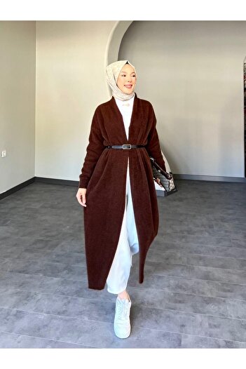 Modamorfo Bearded Long Knit Cardigan - Brown
