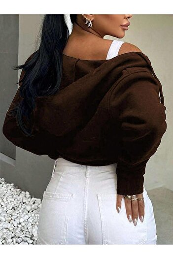 Actiwear Women's Relaxed Zip Fleece Lined Three Thread Hooded Crop Cardigan Sweatshirt