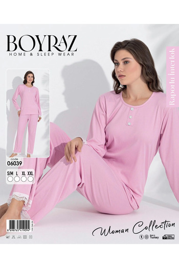 Kocabey 06039 women's interlock fabric long sleeve pajama set