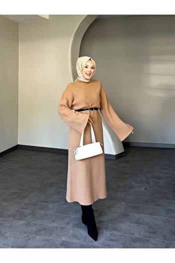 Modamorfo Spanish Sleeve Knitwear Long Dress -Mink