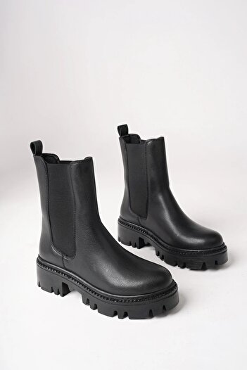 sermoda Women's Boots - Thick Sole, Elastic Sides, Water Resistant, Comfortable Wear, Women's Boots, Black