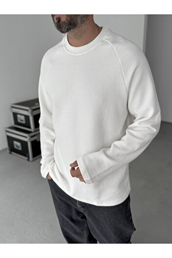 BYBASICMAN White Waffle Basic Sweatshirt Hm-0011