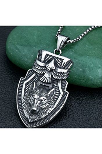 voyageaccessory Symbol of Strength, Freedom and Nobility Stainless Steel Wolf and Eagle Pendant