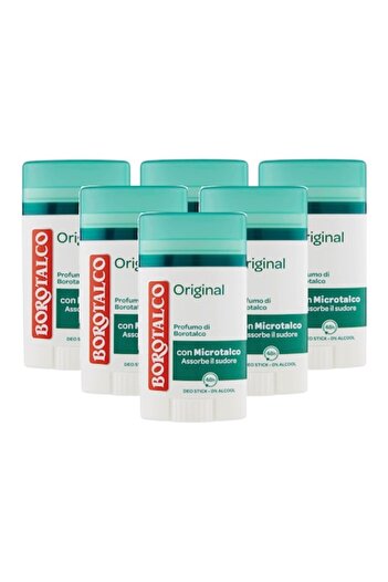 Borotalco Set 6 x Deodorant stick Original, 48h protection, 0% alcohol, 40 ml