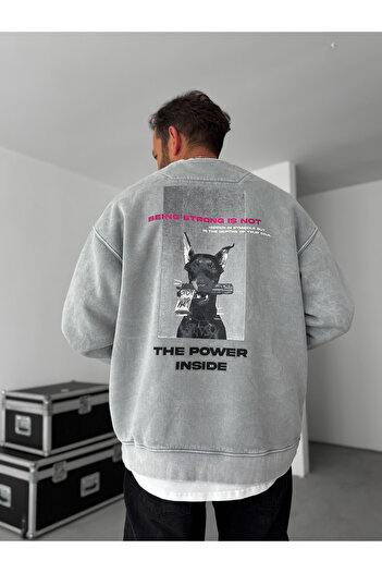 BYBASICMAN Gray the Power Embossed Sweatshirt Tw-7087