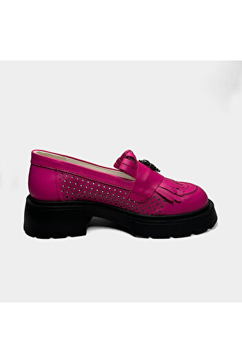 Piello Women's loafers, genuine leather, perforated, Magenta