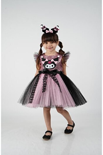 GİRL EMELY Kuromi Girl's Crowned Pink Dress