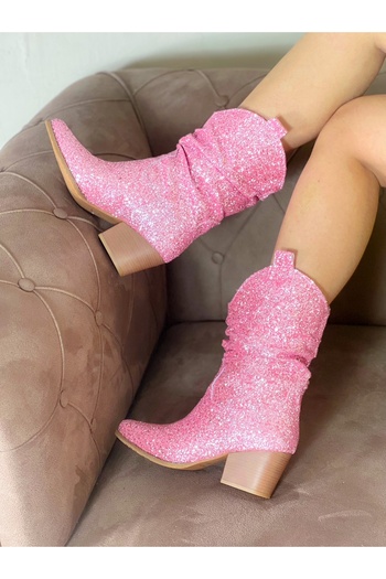 BERFONA Tokyo Pink Stone 6 cm Heel Dallas Boots Bottie