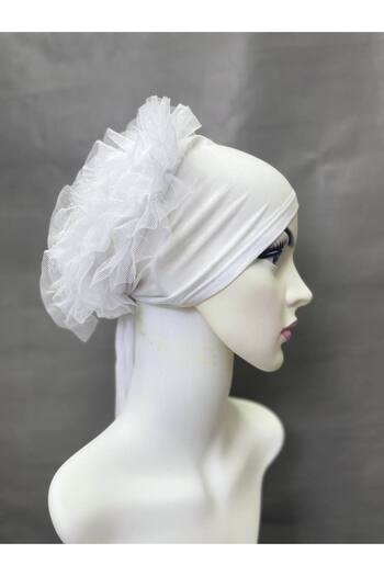 İSTANBULSTYLEMODA Bone 3 Pieces Ruffled Bonnet Ecru