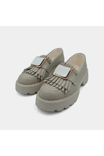 Piello Mocasini damă, piele naturală, cu Franjuri și Accesoriu decorativ, Alb Gheață