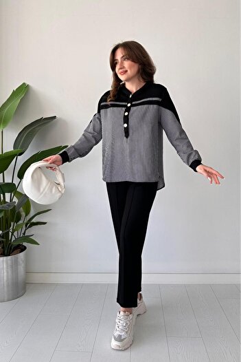 MaziButik Button Detail Garnished Comfortable Suit Black