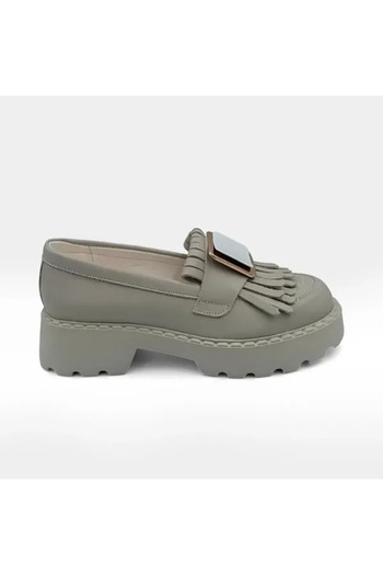 Piello Mocasini damă, piele naturală, cu Franjuri și Accesoriu decorativ, Alb Gheață