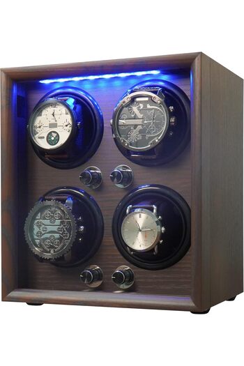 ORYX 4 Watch Winder for Automatic Watches, Wooden Rotating Watch Case with LED Light