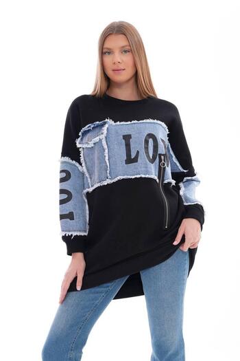 shE tekstil Wide Fit Tunic with Embroidered Inside and Denim Trim